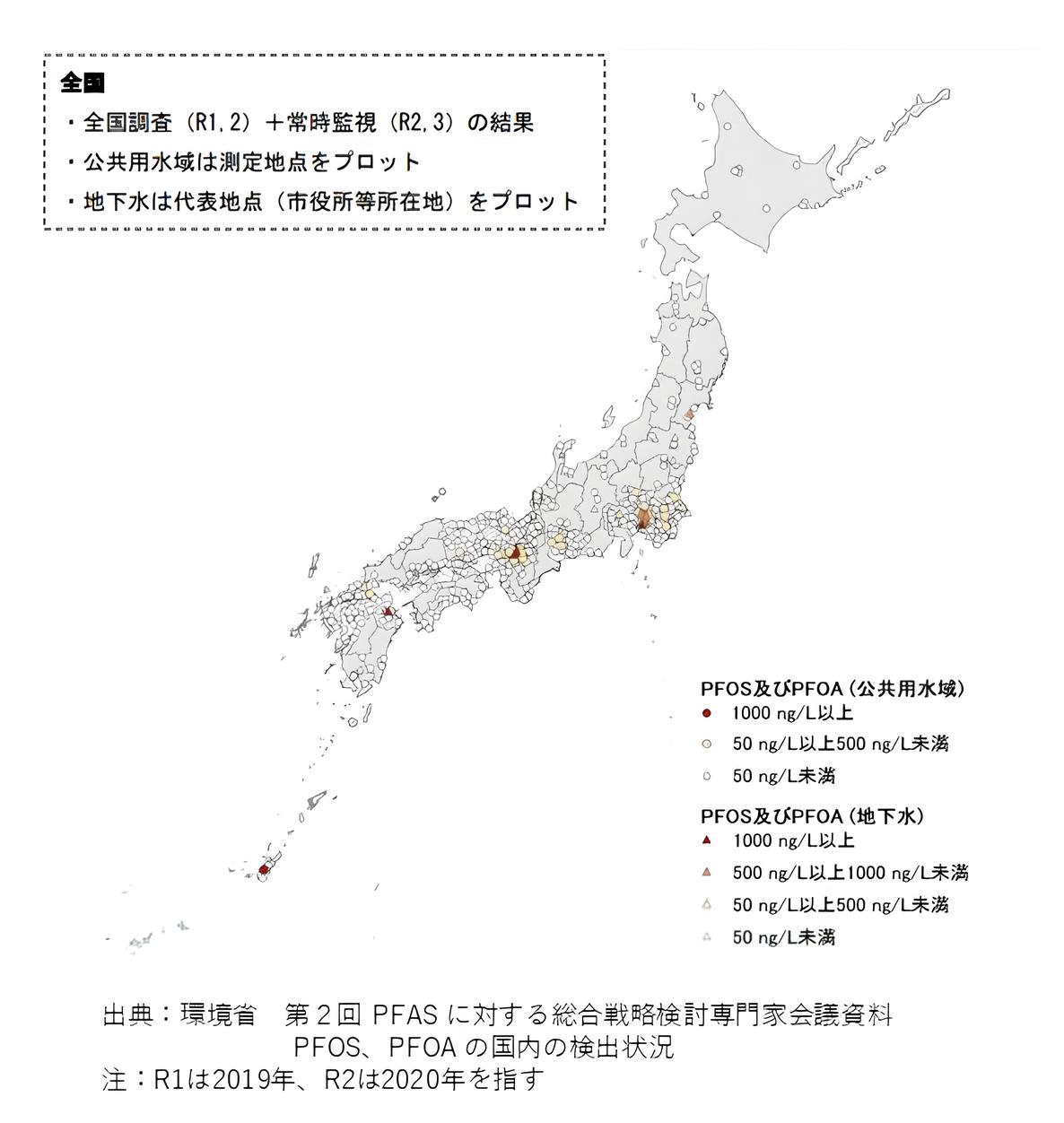 PFOS、PFOAの国内検出状況